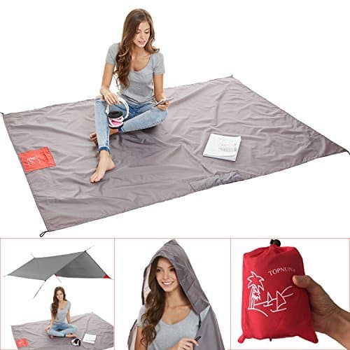 Beach Blanket with 6 Sand Packets - Nylon Waterproof Fast Drying Lightweight Outdoor Blanket - Multipurpose for Beach Picnic Outdoor and Travel Mat with Carry Bag & Metal Pegs by