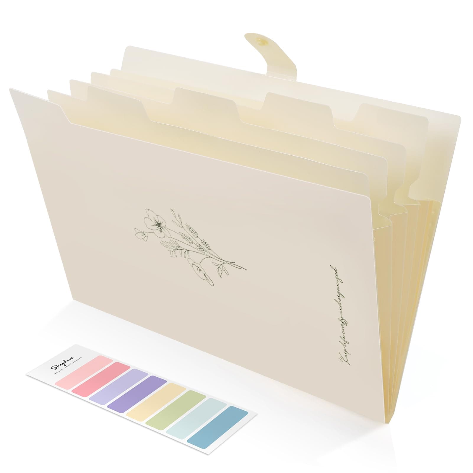 SKYDUE Expanding File Organizer with 5 Pockets, Accordion File Folders with Labels, Portable Document Paper Bill Receipt Organizer, Home College School Office Supplies, Letter Size,Apricot