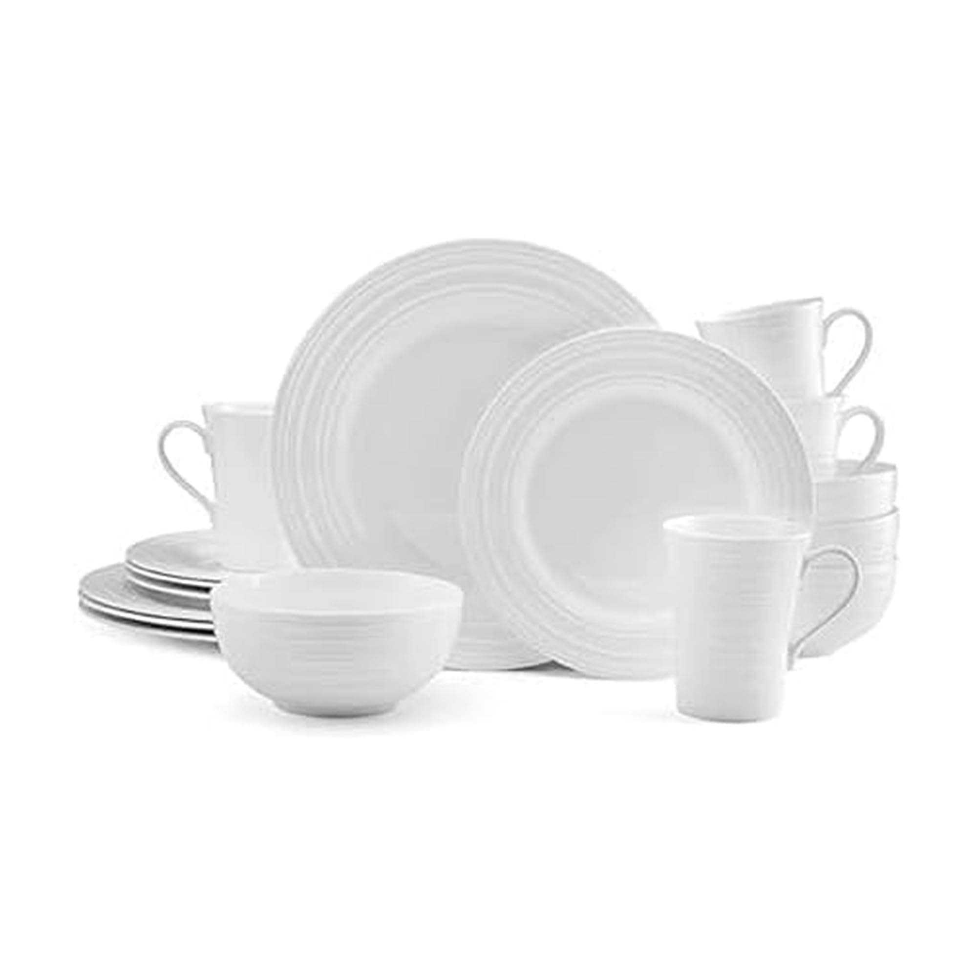 Mikasa Ciara 16 Piece Bone China Dinnerware Set, Service for 4, Lightweight and Durable Plates Bowls and Mugs, Elegant White Dinnerware for Everyday Use