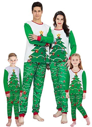 TUPOMAS Christmas Family Matching Pajamas Set Xmas Tree Sleepwear for The Family Boys and Girls Stretchy Snug Fit Household Clothes 2 Piece Pants Set Toddler Cotton Warm Pjs for Dad Size Medium