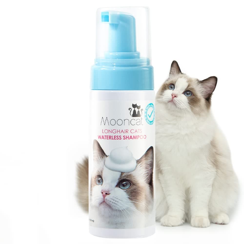 Waterless Cat Shampoo for Longhair Cats | Licking Safe No-Rinse Dry Foam Bath for Detangling Matted Fur | Gentle Formula for Kittens & Sensitive Skin, pH Balanced - 5oz