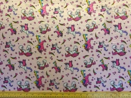 Fabric Land Rainbow Unicorns Printed Satin 100% Polyester 147cm Wide. Sold by The metre. Free DELIVERY