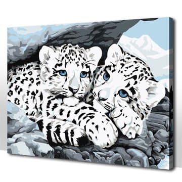 PBN Paintworks Paint By Number, Babies Snow Leopard , 16x20inches with frame