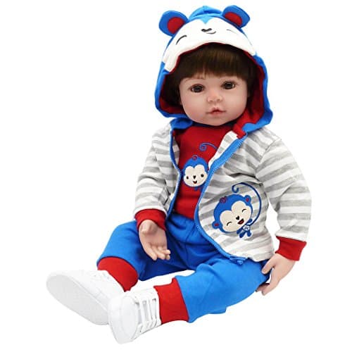 Seedollia Lifelike Reborn Baby Dolls Toddler Boys Eyes Open Silicone Vinyl Monkey Patterns Outfit Fiber Hair 24 Inch