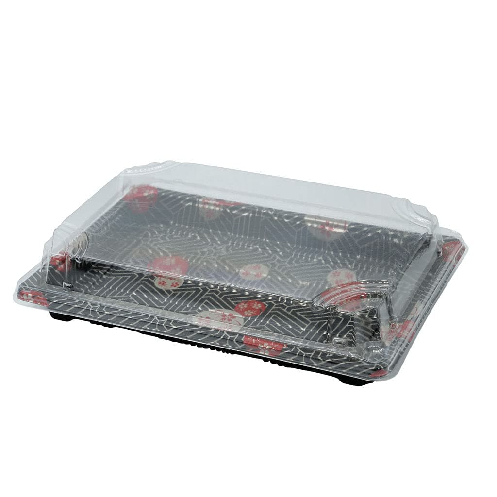 EcoQuality Black Sushi Trays with Lids 7.25 x 5 Inch - Disposable Sushi Packaging Box, Carry Out Container, Take Out Boxes, Black Plastic To Go Containers, Entrees, Appetizers or Desserts (50)