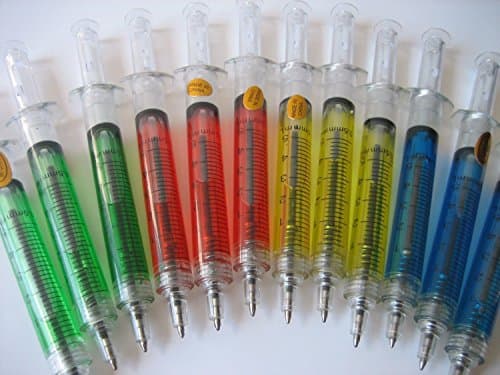 CountyLinen 12pcs Syringe Ballpoint Pens with 4 colors Write in Blue Ink