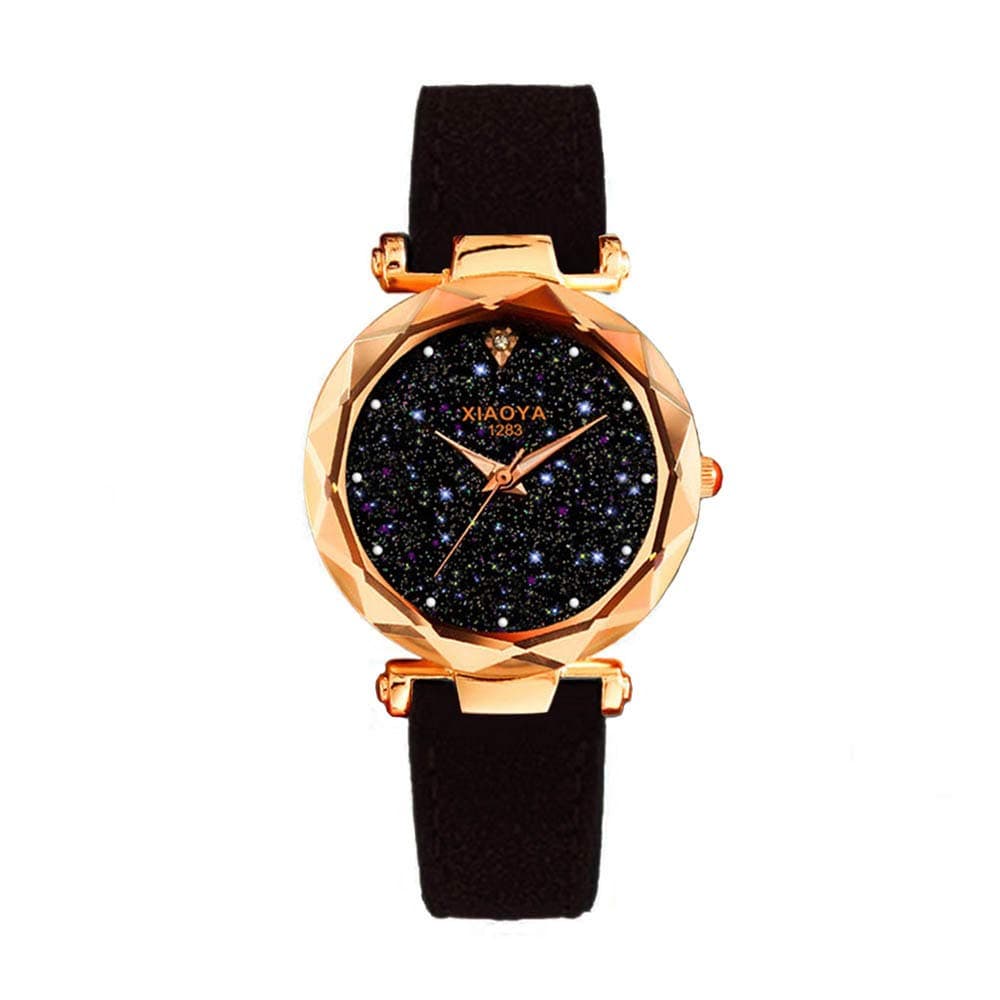 Huhua💗Fashion Quartz Watch Starry Sky Multicolor Leather Wrist Watch Simple Women Watch (Black)