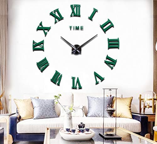 FASHION in THE CITY Mirror Surface 3D DIY Wall Clocks Modern Design Room Decorative Wall Watches (Green)