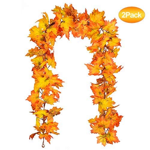 YQing Fall Maple Leaf Garland, 6Ft/Piece Maple Vine Artificial Fall Foliage Garland Thanksgiving Decor for Home Wedding Party Christmas (2 Pcs)