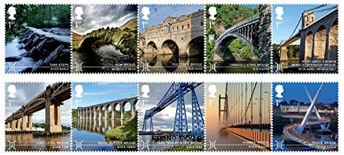 British Bridges stamps for postage - 10 x 2015 Royal Mail 1st Class stamps featuring Britain's bridges