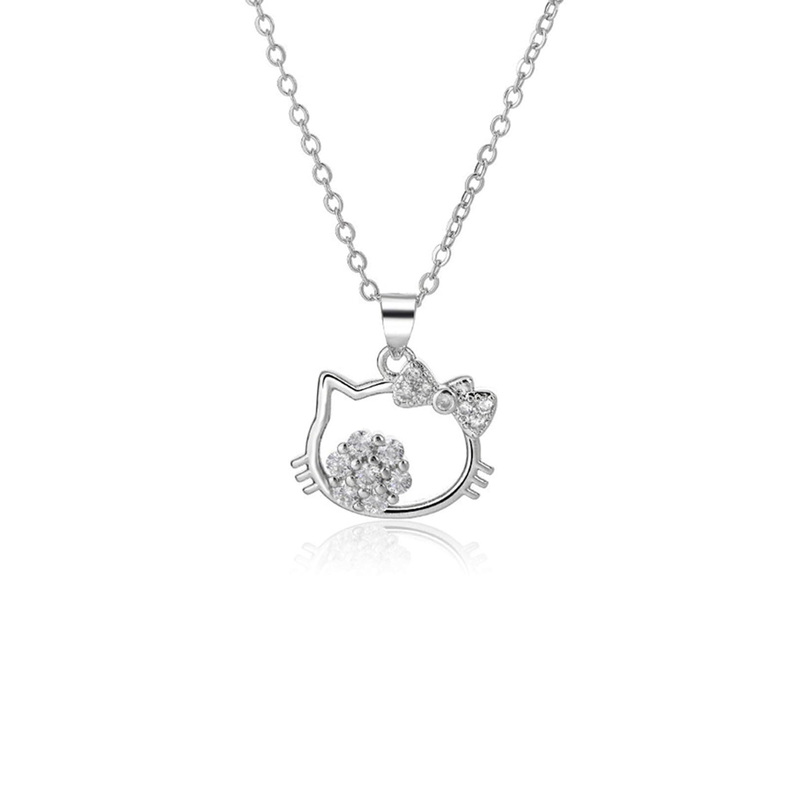 Kitty Girl Necklace, Kitty Cat Pendant Necklace, Cute Girl Heart Cat Diamond Pendant, Cute Girl Friendship Necklace,Fashionable Student Girl Necklace