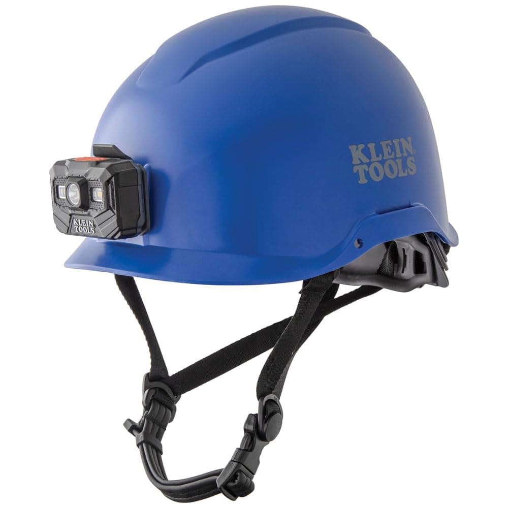 Klein Tools60148 Safety Helmet, Non-Vented, Rechargeable Headlamp, Tested to Tough Industrial Hard Hat Safety Standards, Blue