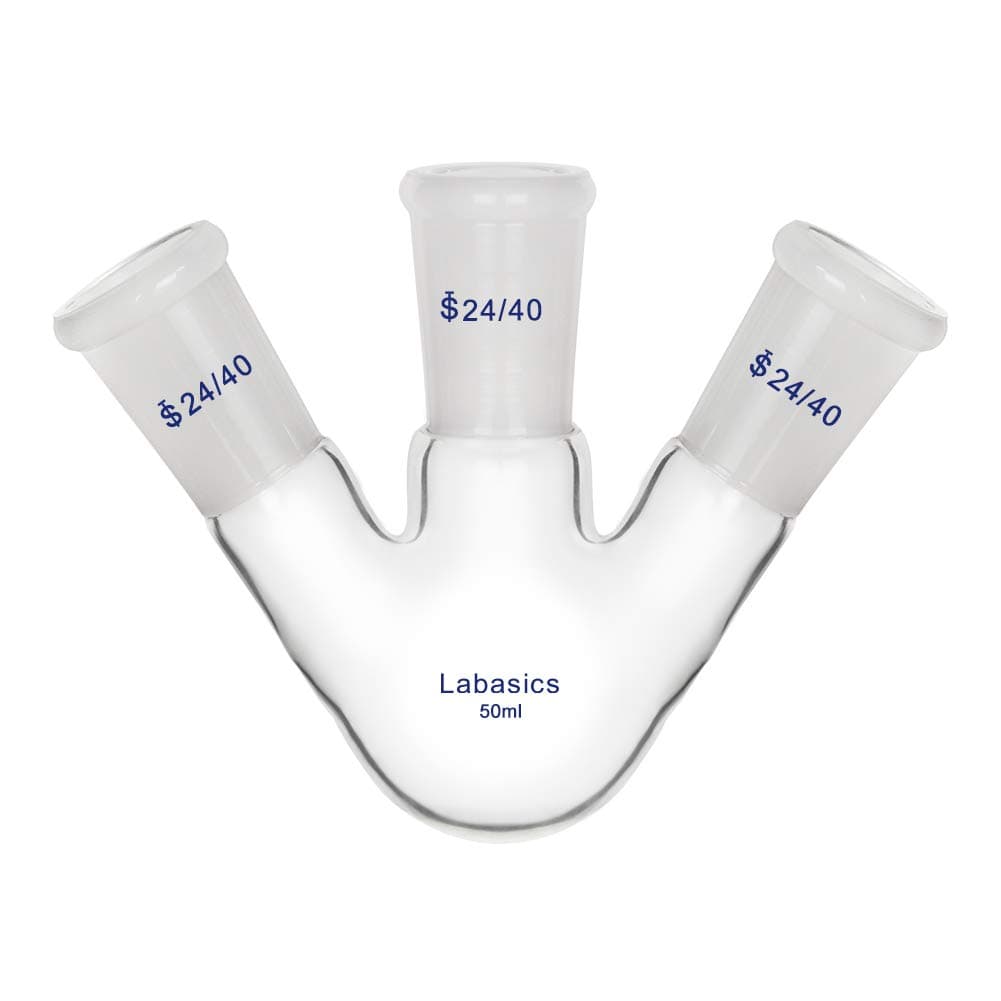 Glass 50ml 3 Neck Round Bottom Flask RBF, with 24/40 Center and Side Standard Taper Outer Joint, 50ml