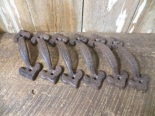 Lot/Set of 6 Amazing Cast Iron Fancy RUSTIC 7" Gate or Door Pulls Handles