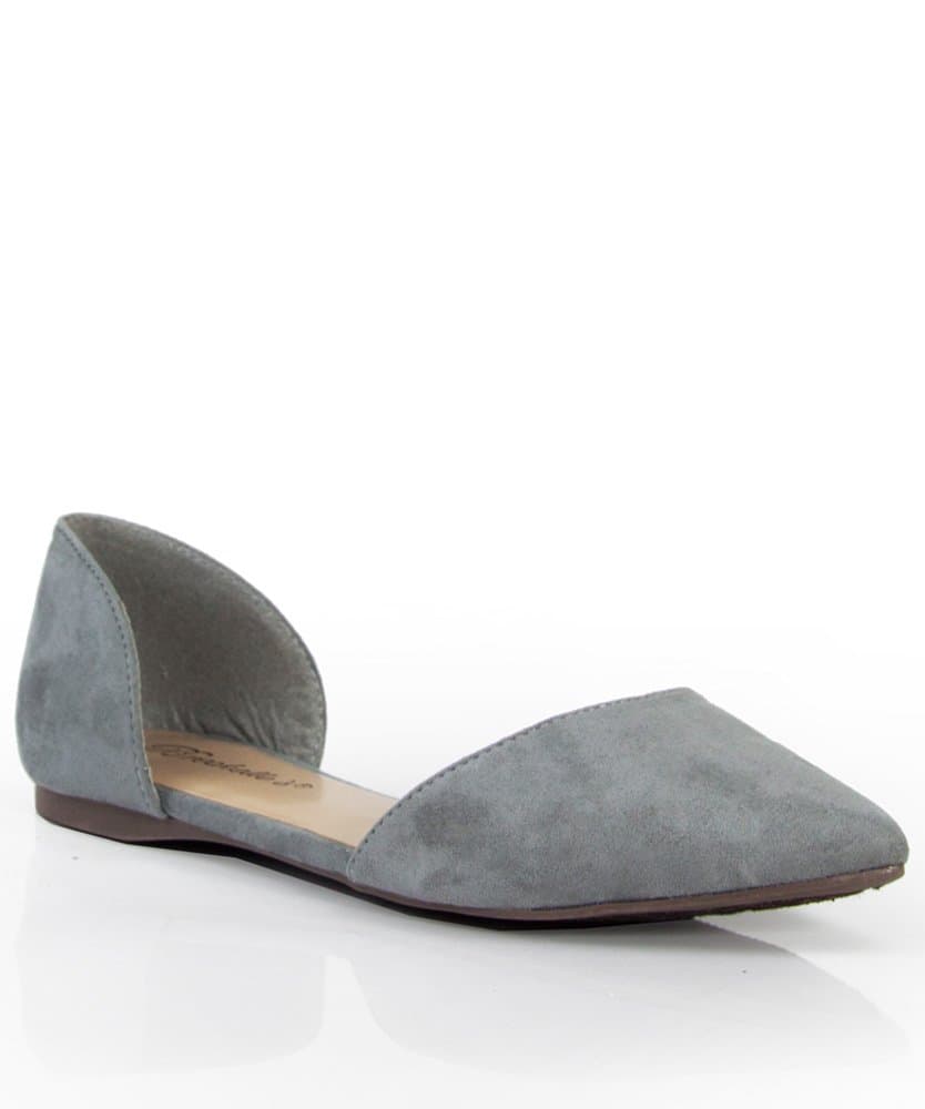 Breckelle's Vegan Suede Pointy Toe D'Orsay Slip On Ballet Flats Grey (6.5)