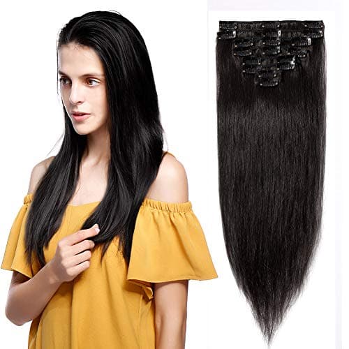 100% Real Remy Clip in Hair Extensions 16-22inch Grade AAAAA Natural Hair Full Head Standard Weft 8 Pieces 18 Clips Long Smooth Soft Silky Straight (22" / 22 inch 80g,#1B Natural Black)