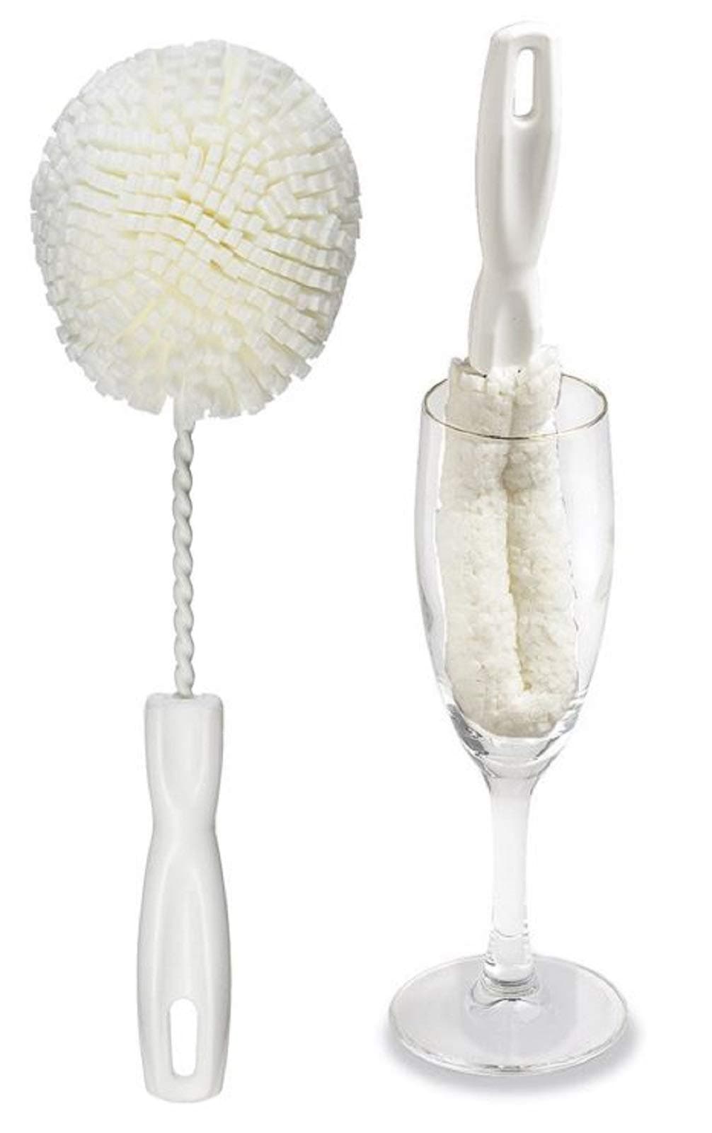 Set of 2 Crystal Stemware & Goblet Glass Cleaning Brush Kit - Non-Scratch Foam Wine Glass Brushes for Washing Glasses, Decanter, Mug, Stemware - for Home, Restaurant, Bar, Hotel - by FryOilSaver Co.