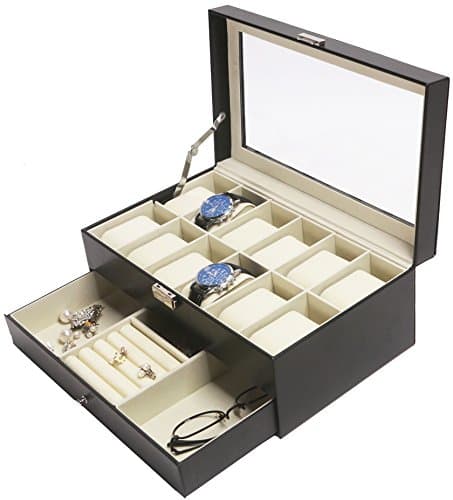 Amelitory 12 Slot Watch Box for Men Display Case Watch Organizer Jewelry Tray Faux Leather