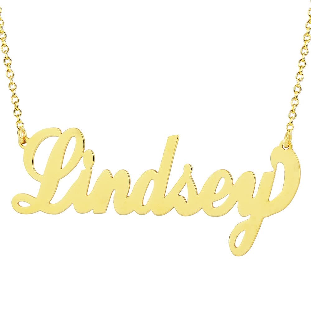Solid 14k Gold Name Necklace Script Font Personalized Laser Cut Nameplte Charm Jewelry