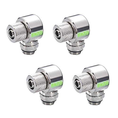 Enzotech G1/4" to 1/4" ID, 3/8" OD Compression Fitting for Soft Tubing, 90° Rotary, Chrome, 4-Pack