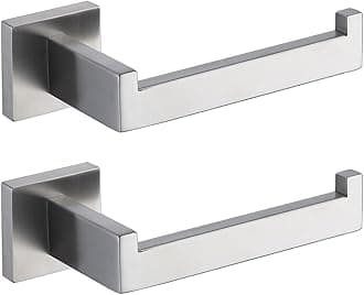 TASTOS Toilet Paper Holder Brushed Nickel 2 Pack, Toilet Tissue Roll Holders Dispenser and Hangers Wall Mounted for Bathroom & Kitchen, Stainless Steel Modern Square Style (Silver)