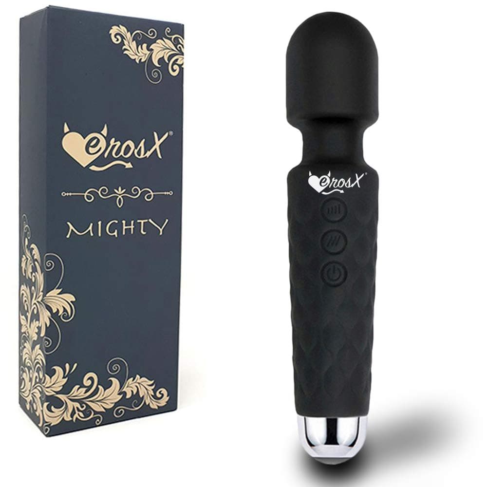 Mighty Personal Wand Massager | Cordless, Therapeutic, Vibrating Massage | Powerful Hand held Magic Rechargeable Mini Stress Relief Silicone Foot Back Neck | 20 Speed & Pattern (Black)