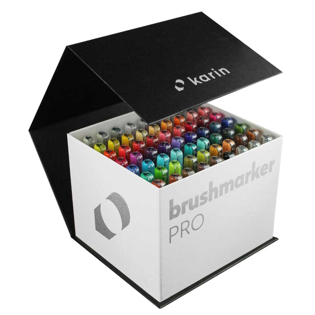 KARIN Megabox Brush Marker Pro Water Based Brush Pen Suitable for Painting, Drawing and Handlettering Multi Coloured KAR27C7 Assorted, 63