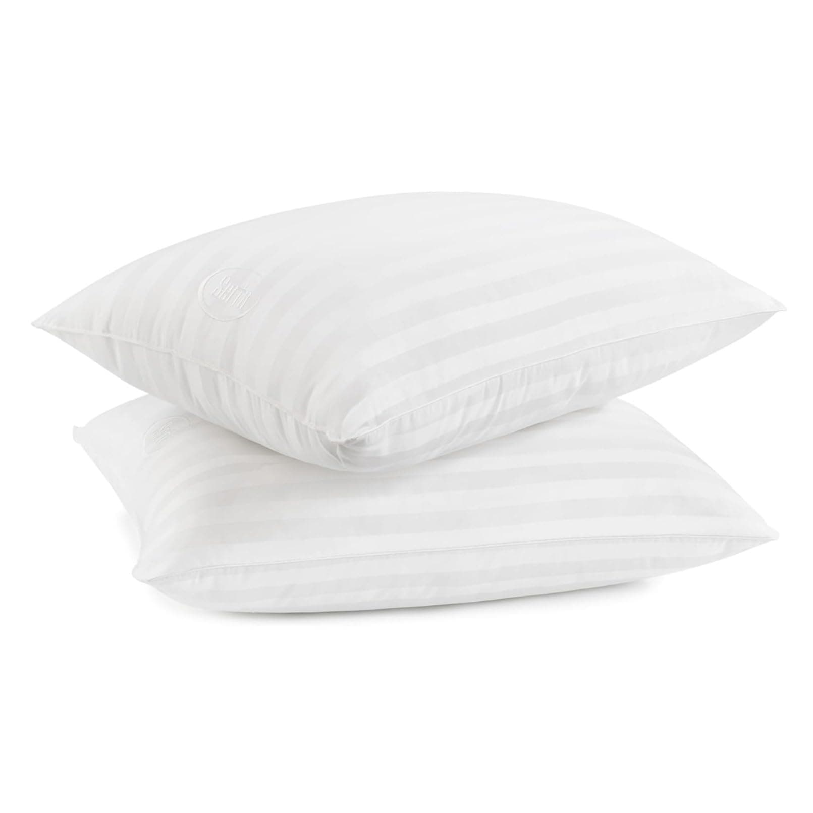 Serta Won't Go Flat Standard/Queen Size Set of 2 Down Alternative Bed Pillows, Extra Life Foam Core with Medium Support, Perfect for Back, Stomach or Side Sleepers, White