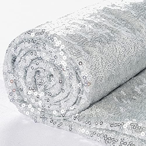ShiDianYi 1 Yard Sequin Fabric Shiny Silver Sequin Glamorous Tablecloth for Wedding Dessert Table 125cm Width
