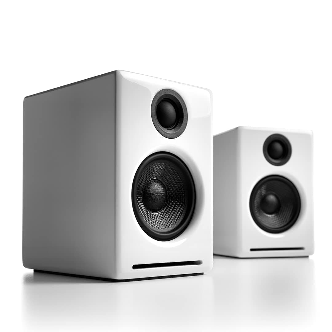 A2+ Plus Wireless Speaker Bluetooth | Desktop Monitor Speakers | Home Music System aptX Bluetooth, 60W Powered Bookshelf Stereo Speakers | AUX Audio, USB, RCA Inputs,16-bit DAC (White)