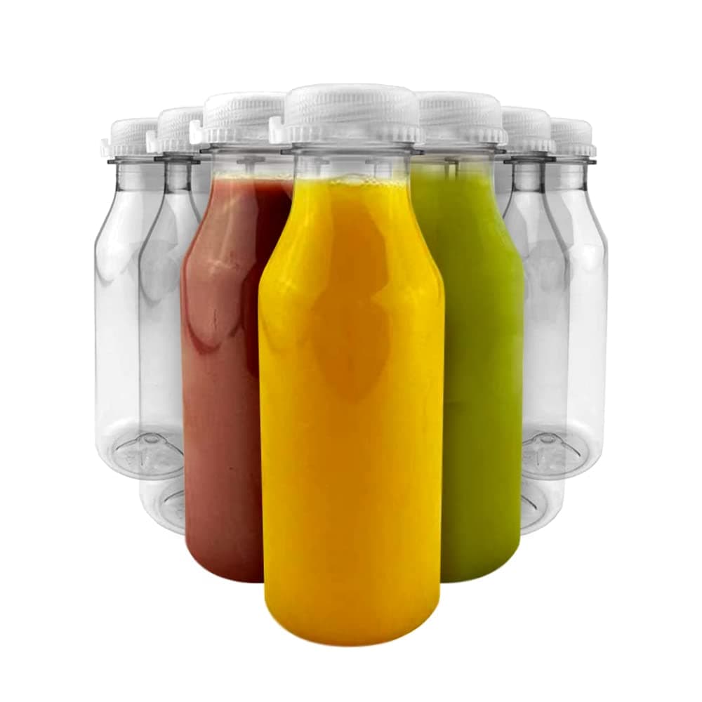 Signature Clear Juice Bottles with Tamper Evident Lids - 20 Pack - 500 mL - 17oz Bottles Ideal for Water, Fresh Fruit Juices, Lemonade, Milk, and Other To-Go Beverages - Hand Washable and Reusable
