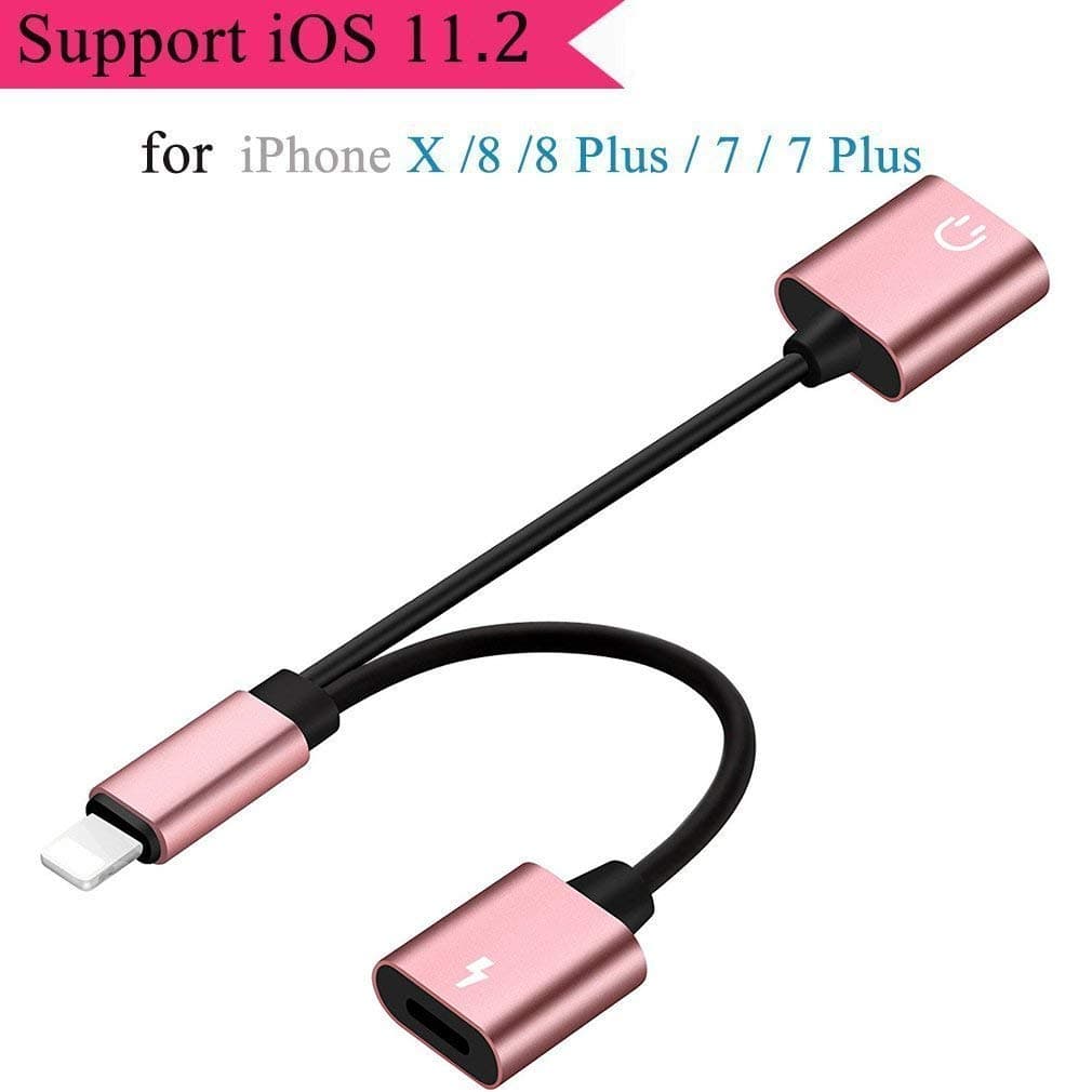 Adapter Splitter for Phone X/8/8Plus/7/7Plus , Dual Headphone Jack Charging Audio Headset Adaptors, Aux Extender Stereo Earphone Jack Adapter Connection Accessories Cable Splitter Converter.Support Calling Function & Music Control Support 1OS 10.3 or 11.2 later