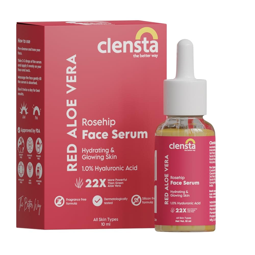ClenstaRed Aloe Vera Rosehip Oil & 1% Hyaluronic Acid Face Serum For Hydrating & Glowing Skin 10ml