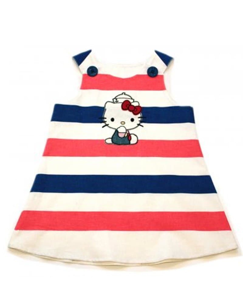 Little Girls Nautical Hello Kitty Sailor A-Line Dress Size 4