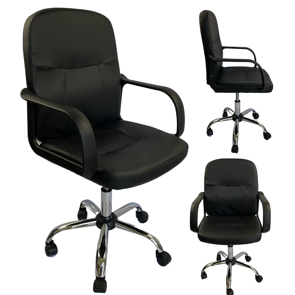 Office Chair in black eco-leather comfortable whit armrest directional desk whit steel revolving base