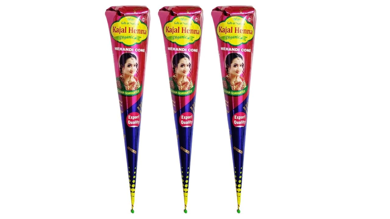 AARNAV Fresh Dark Brown Kajal Henna Cones for Natural Temporary Tattoos Kajal Mehndi Cone for Temporary Tattoos and Body Art (Pack of 3)