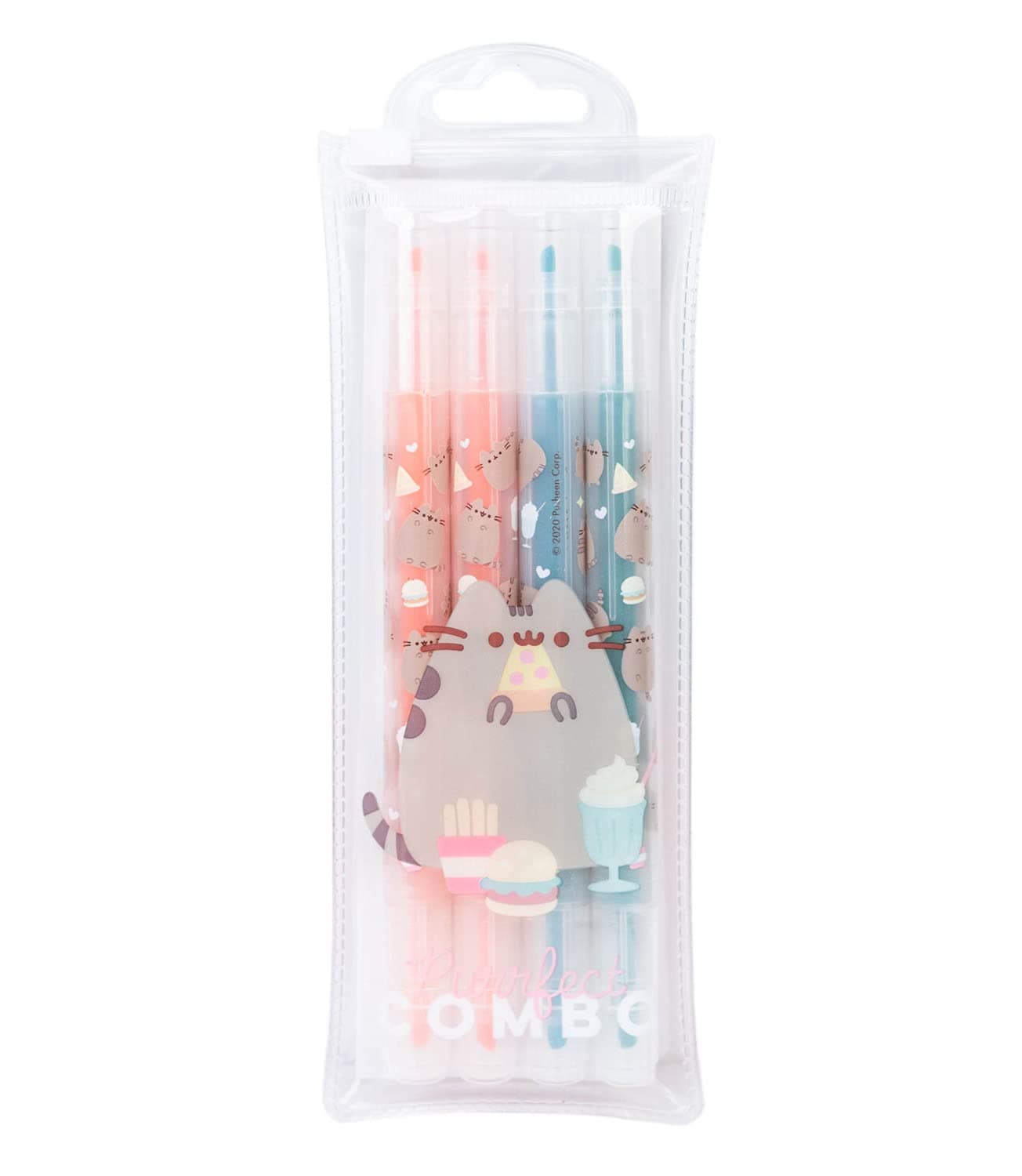 Official Pusheen Pen Set | Pack of 4 Assorted Colours | Double-Ended | Foodie Collection | Pusheen Highlighter Set | Pusheen Gift - Kawaii Stationery