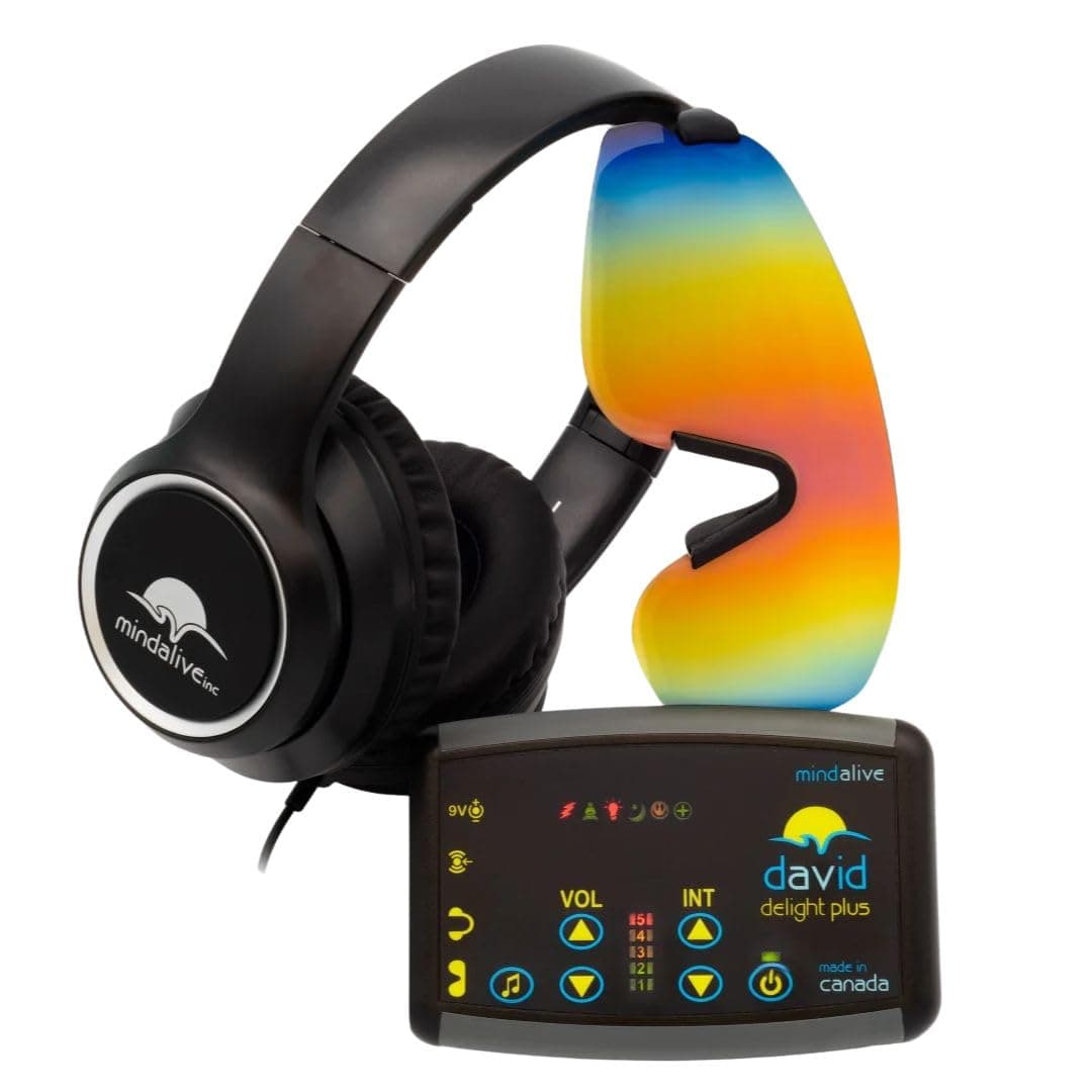 David Delight Plus with White Light LED Gl - Best Light and Sound Mind Machine for Brain Training, Meditation, Relaxation, Sleep, Mood, Mental Clarity