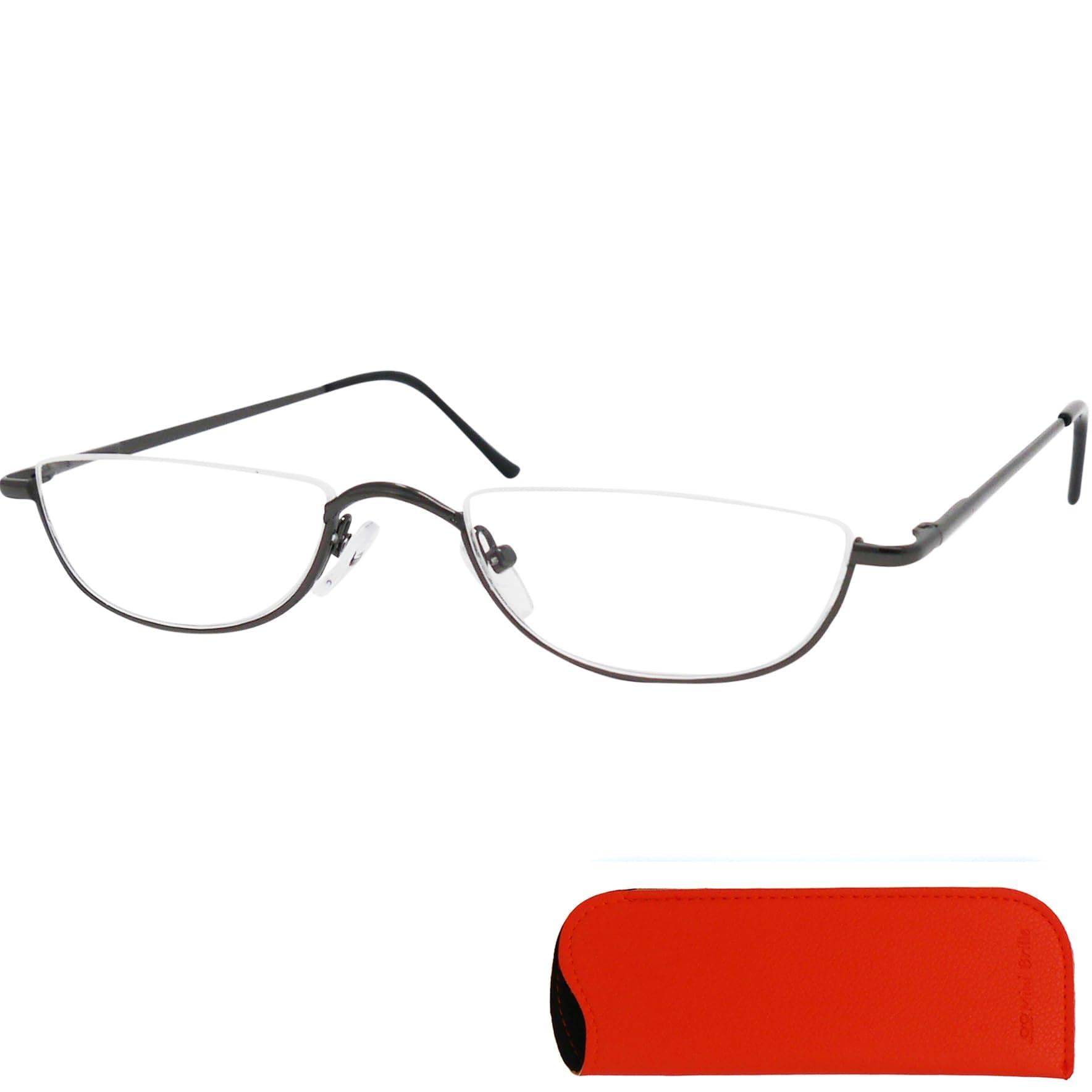 Mini Brille - Metal Half Moon Reading Glasses,Half Eye Stainless Steel Frame with Spring Hinge, Men and Women Readers
