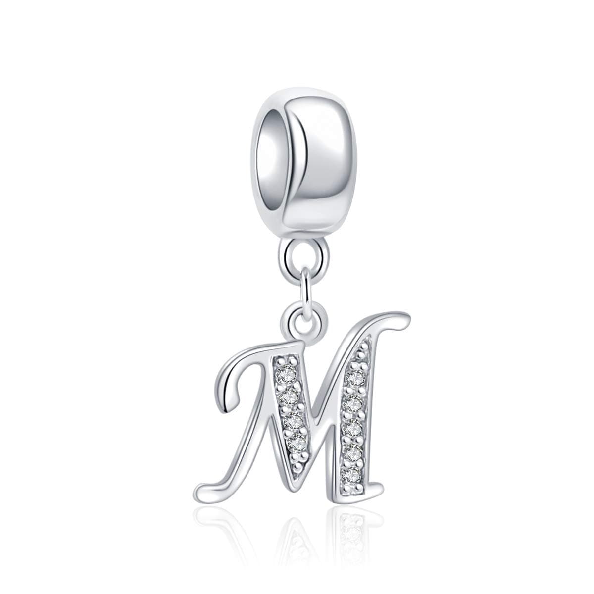 925 Sterling Silver Letter Beads Initial A-z Dangle Alphabet Crystal Charm Fits European Bracelet Gift for Mother Valentines day