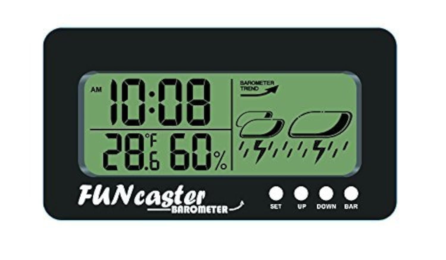 FUNcaster Barometer Ambient Weather Clock for Golf Cart, Boat, Home, Office Easy to See Time, Temp, Humidity, & Forecast