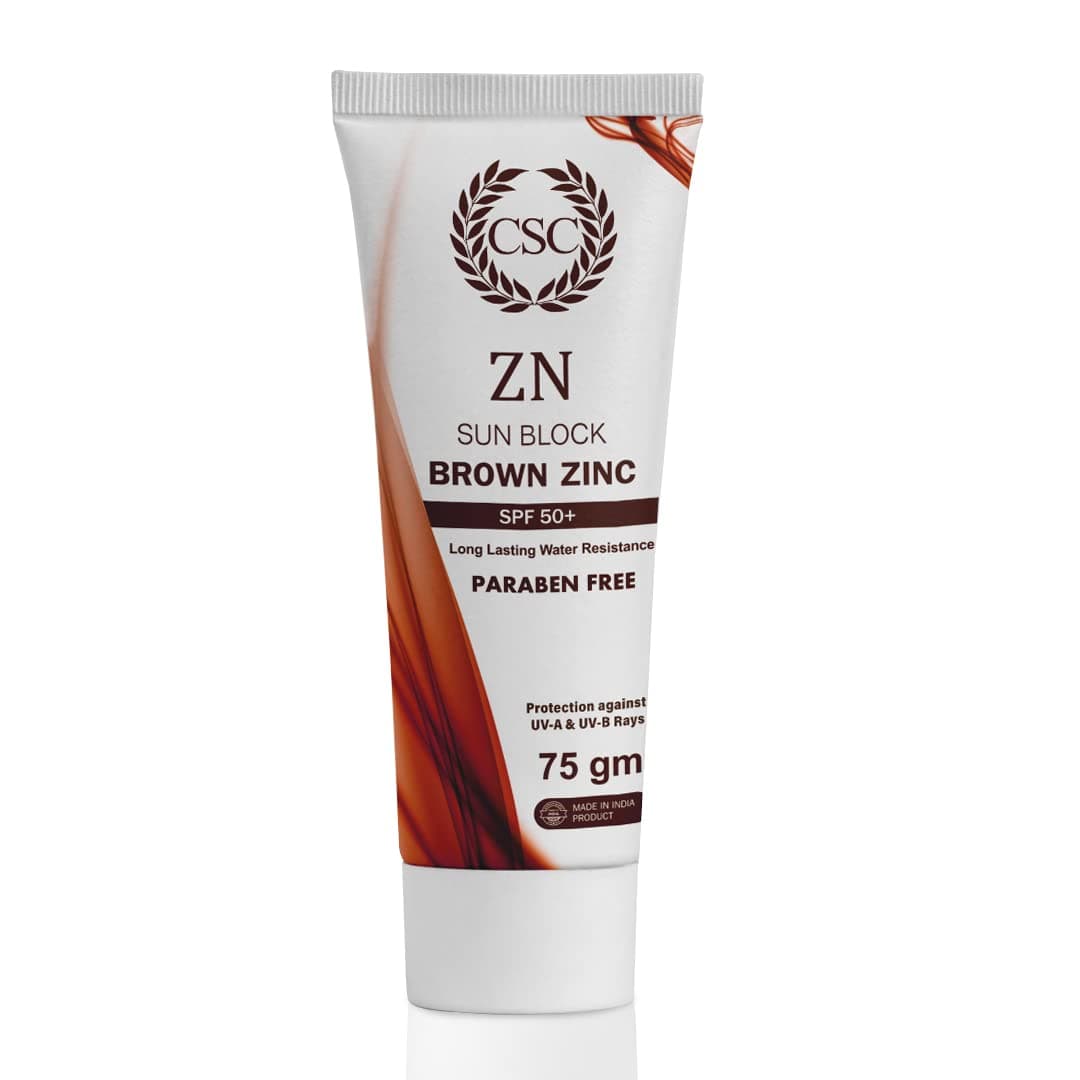 CSC Zn Sunblock Brown Zinc Oxide Cream - Spf 50+ Broad Spectrum Sports Sunscreen For Oily Skin Type Sweat & Water Resistant, Paraben Sulphate Free, 75G