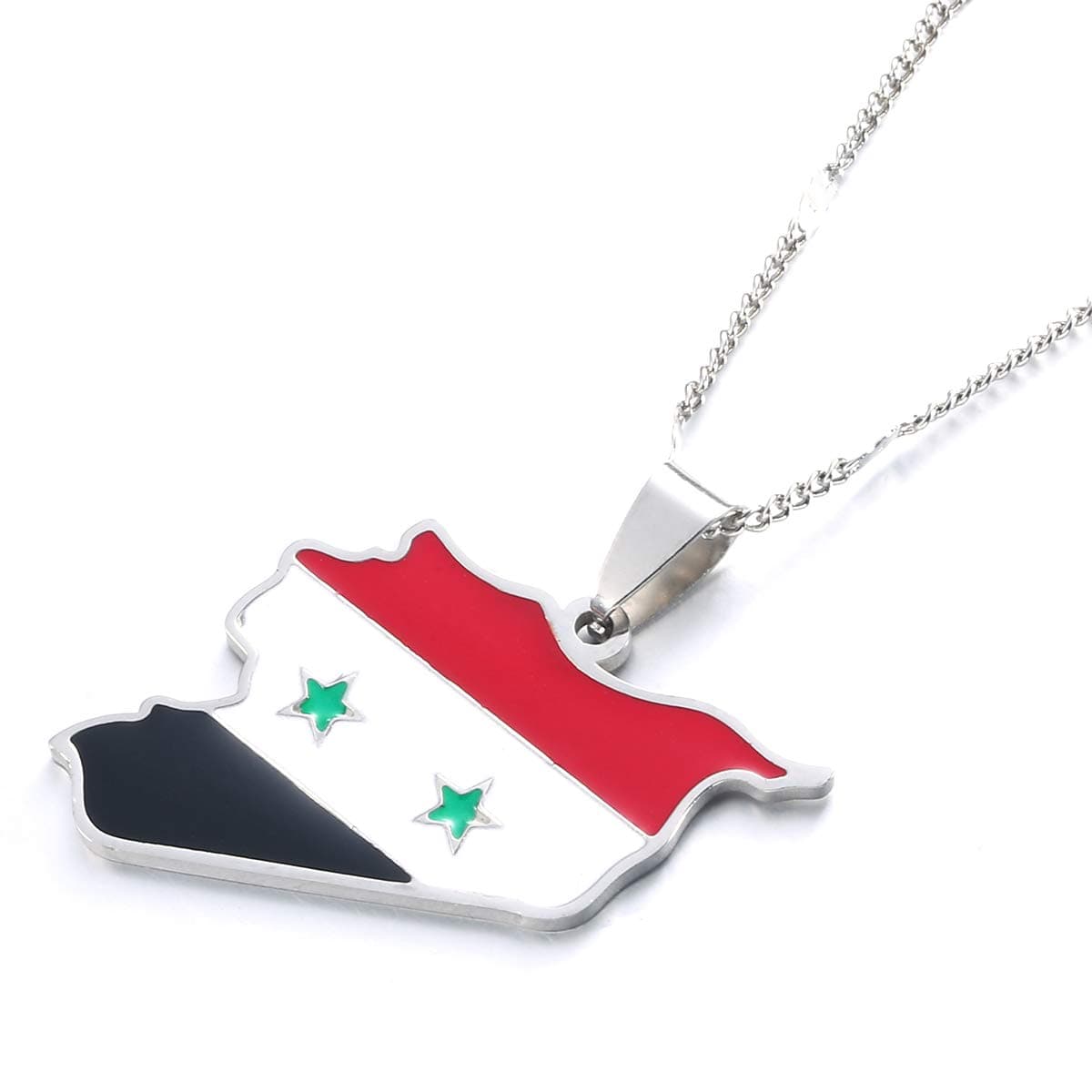 Stainless Steel Syria Map Flag Pendant Necklaces Syrians Jewelry