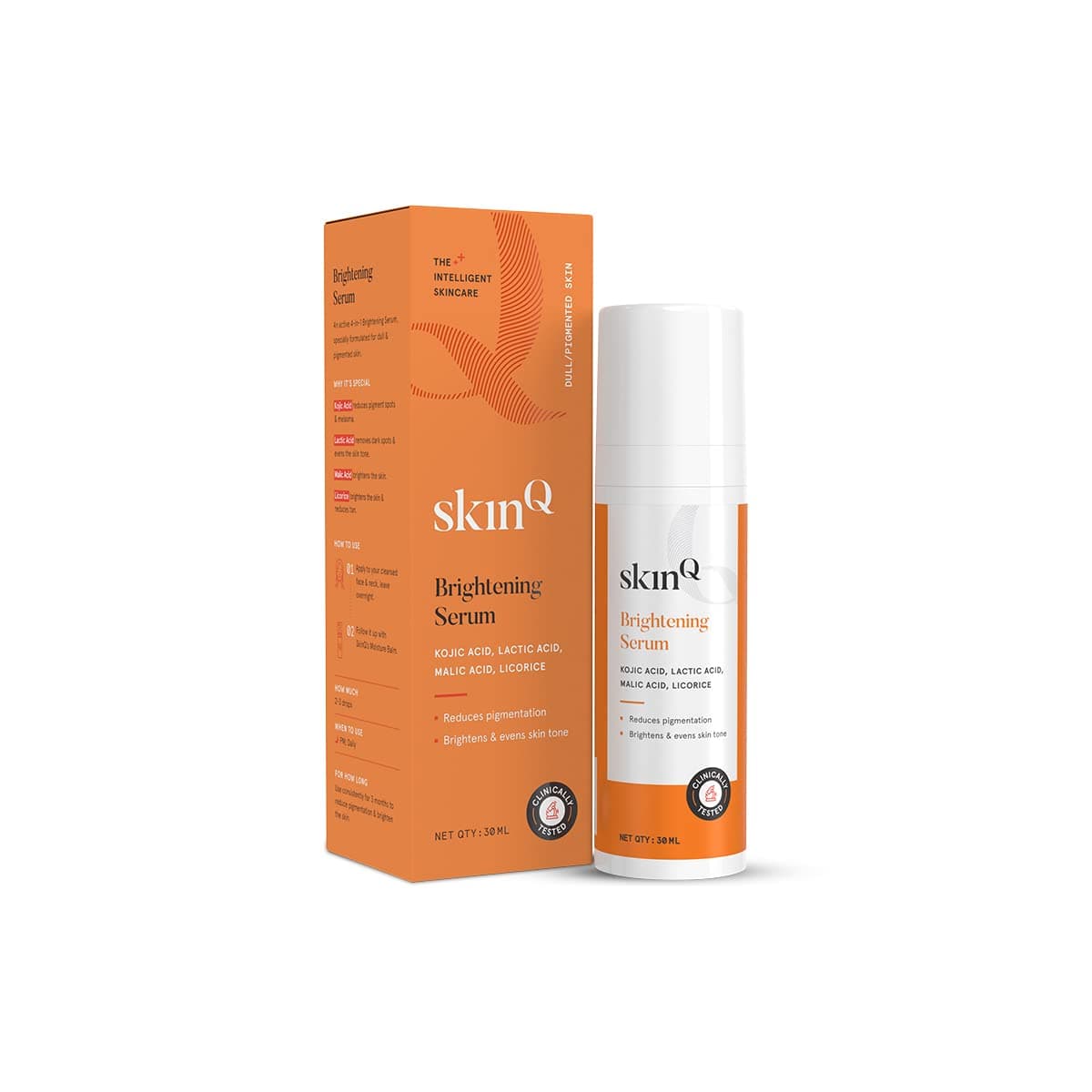 SkinQ Brightening Serum for Men & Women with Licorice & Lactic Acid 30ml | Face Elixir for Tan, Pigmentation & Dark Spots | Exfoliates, Brightens & Softens Skin | Helps Repair & Heal Sun-Damaged Skin