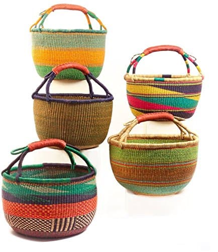 Large African Bolga Basket Fair Trade Ghana Baskets toys Egg baskets - Large: 14"-16" (COLORS VARY) 1 EA
