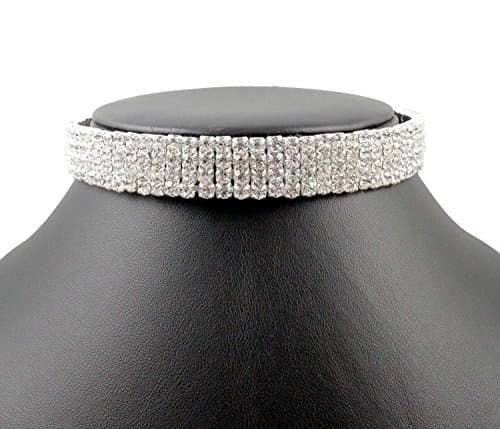 JANEFASHIONS 10-Row 4-Row 2-Row Clear Austrian Crystal Rhinestone Choker Necklace Silver Party WED N088 (4 Row Silver)
