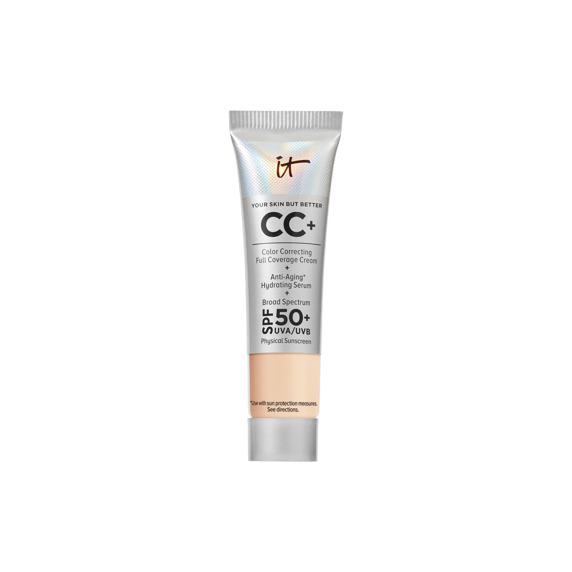 IT Cosmetics CC+ Cream - Natural Full Coverage Foundation With SPF 50+, Color Corrector & Anti-Aging Hydrating Serum, Hyaluronic Acid + Peptides, Lightweight Up To 24H Wear, All Skin Types