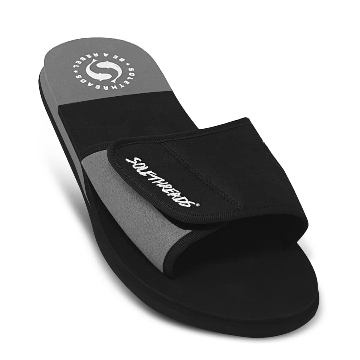 SOLETHREADSFREEWAY Slides Velcro Adjustable Strap Cushioned Footbed Comfy Slippers Flip Flops for Men
