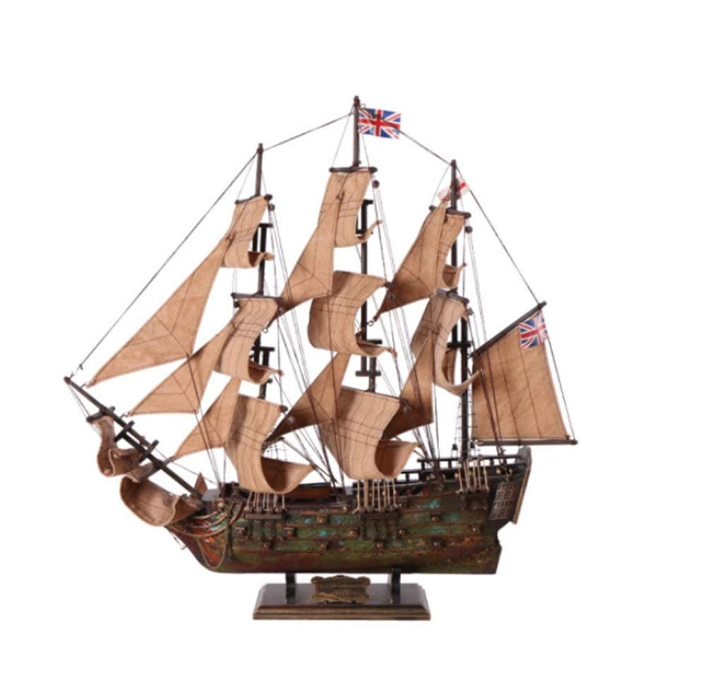 Xiao Solid Wood Sailing Boat Model Simulation Bronze Boat Desktop Ornaments Retro Handmade Crafts Collection Living Room Bedroom Study Decoration (Size : S)