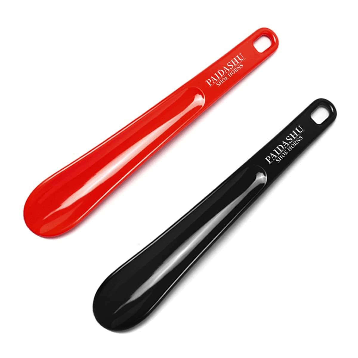 Shoe Horn 2 Pcs Plastic Shoe Horn 19/26cm, Smooth surface, with hanging holes, easy to carry.Fit for men, women, kids and seniors, Red/Black, One Size